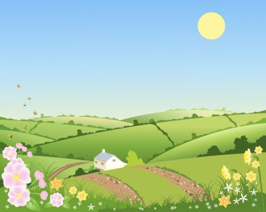 Country cottage in spring clipart