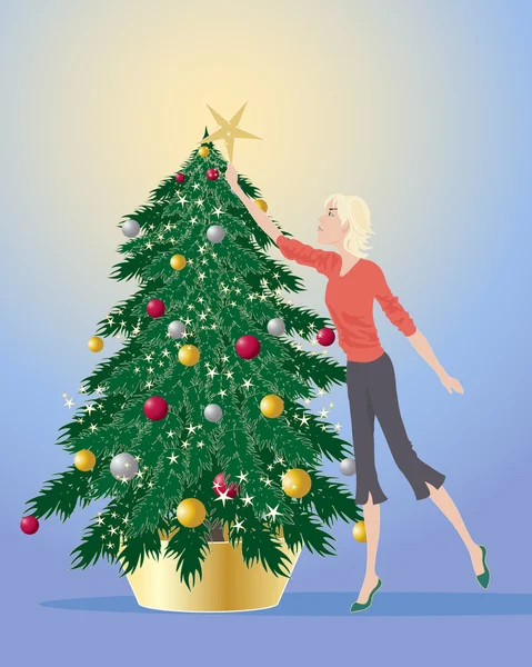 Decorating a christmas tree — Stock Vector