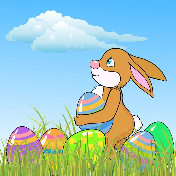 Conejo de Pascua con huevo — Vector de stock