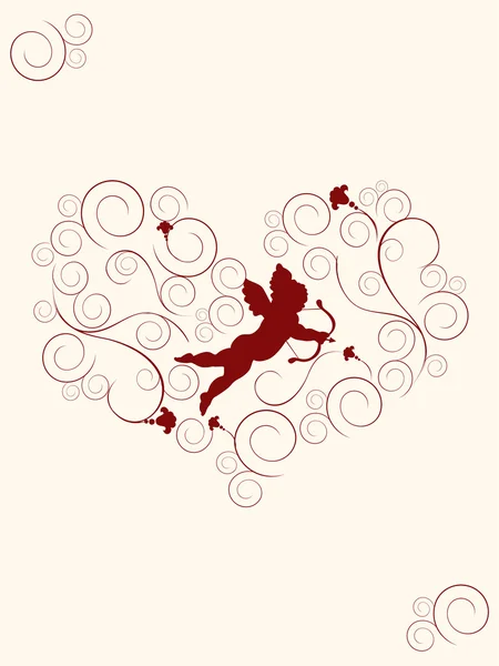 Ángel en el corazón floral — Archivo Imágenes Vectoriales