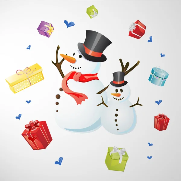 Bonhomme de neige avec des cadeaux — Image vectorielle