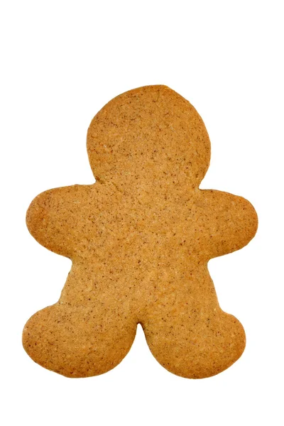 One plain blank gingerbread cookie on white with copy space. — Stock Photo, Image