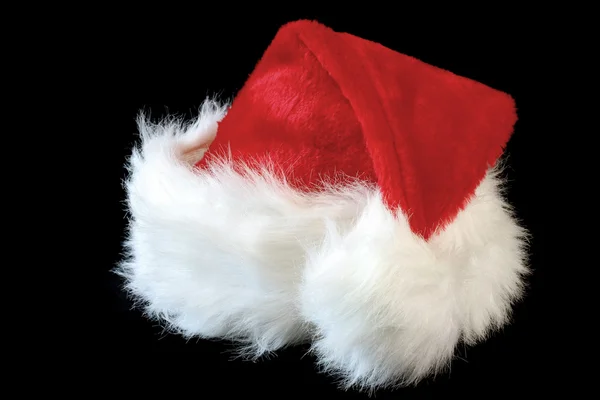 Chapéu de Papai Noel Isolado em Preto — Fotografia de Stock