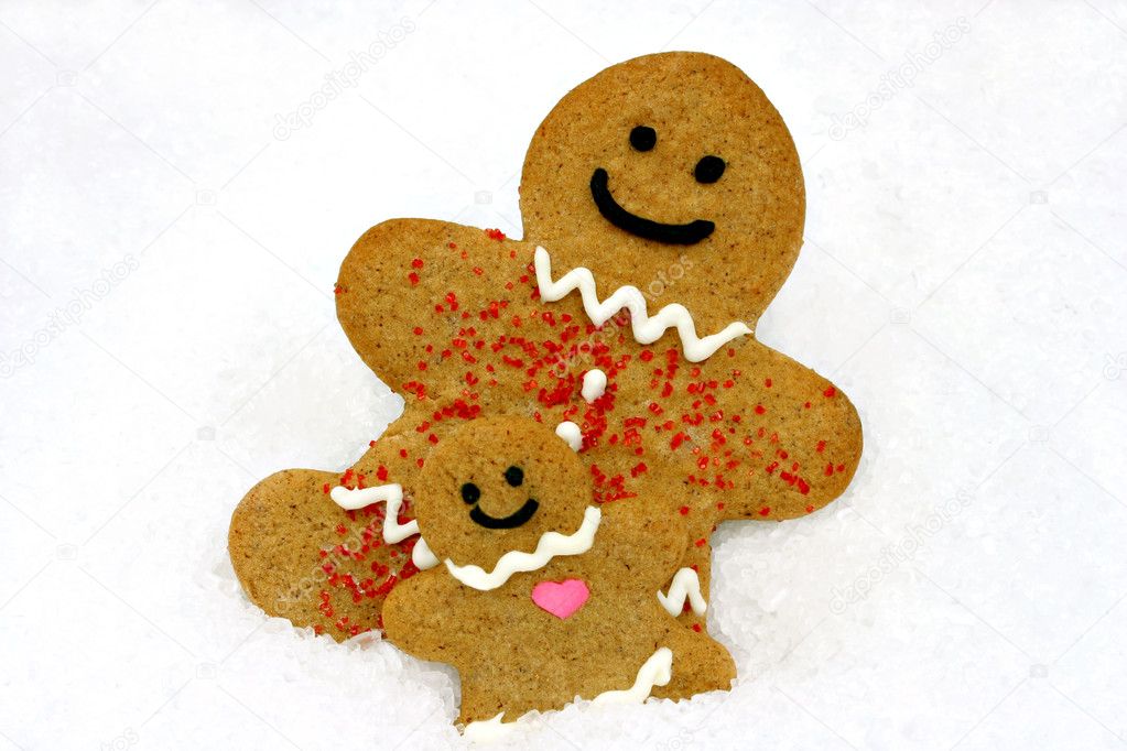 Mom and Baby Gingerbread Cookies in Snow