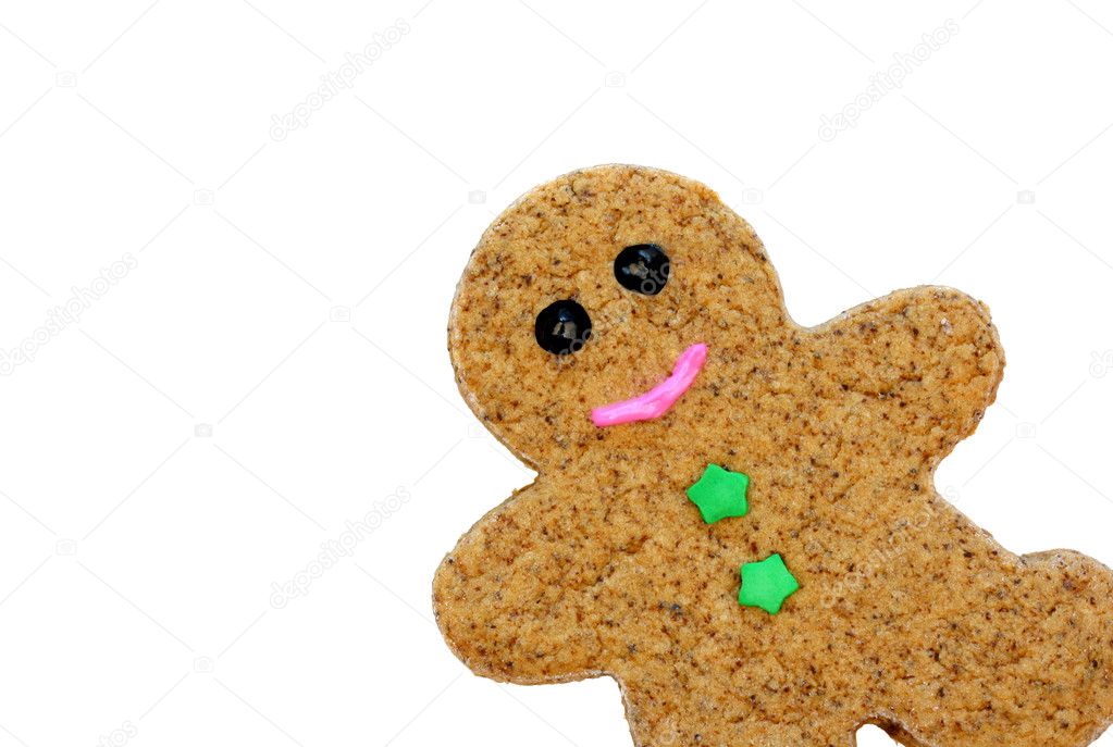 Happy Gingerbread cookie on white