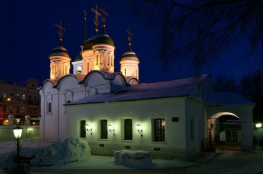 Moscow, Russia. Trinity Church in the sheets on the streets Sretenka, night clipart