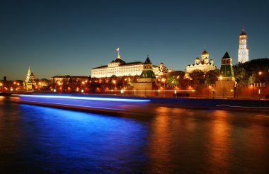 Rusya, Moskova. kremlin gece manzarası