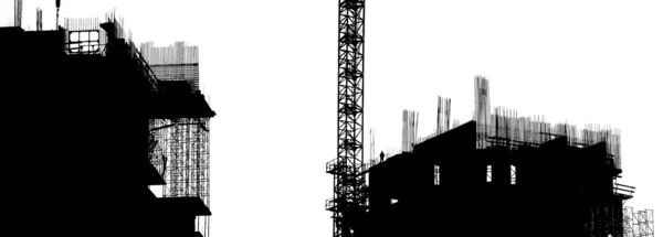 Baumaschinen und Elemente eines im Bau befindlichen Gebäudes — Stockfoto