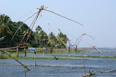 Çinli balık ağlarına. vembanad lake, kerala, Güney Hindistan