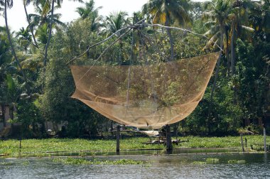 Çinli balık ağlarına. vembanad lake, kerala, Güney Hindistan