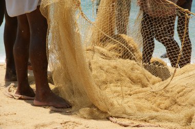 Balık ağı okyanus üzerinde. Kovalam, kerala, Güney Hindistan