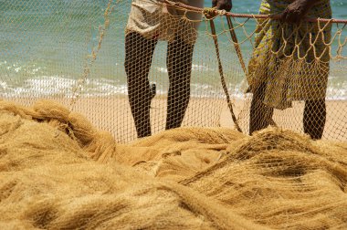 Balık ağı okyanus üzerinde. Kovalam, kerala, Güney Hindistan