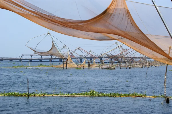 stock image Chinese fishing nets. Vembanad Lake, Kerala, South India