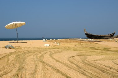 Balık ağı okyanus üzerinde. Kovalam, kerala, Güney Hindistan