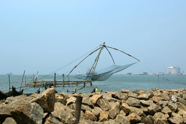 Kinesiska fiskenät, cochin, södra Indien — Stockfoto