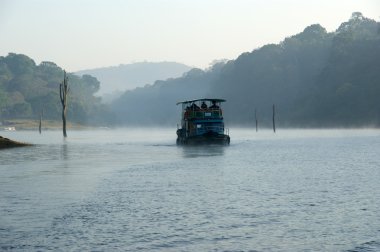 Boat on forest lake, Periyar National Park, Kerala, India clipart