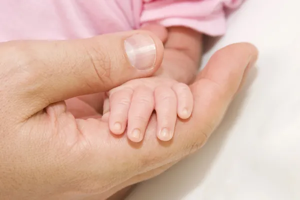 Baby, otec a jejich ruce — Stock fotografie