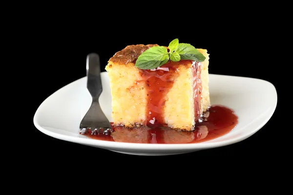 Baked Rice Pudding with Strawberry Sauce — Stock Photo, Image