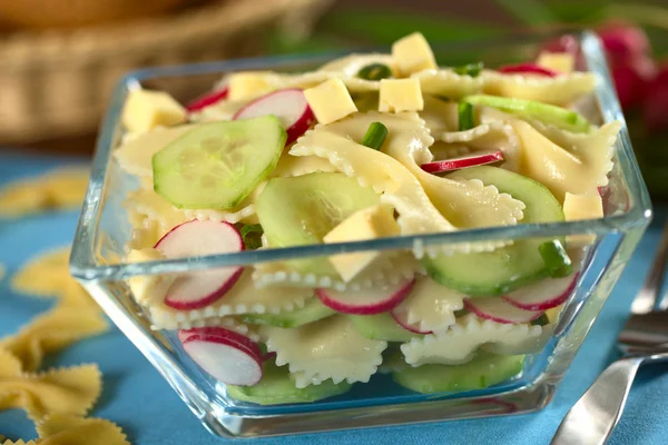 Vlinderdas pastasalade met komkommer en radijs — Stockfoto
