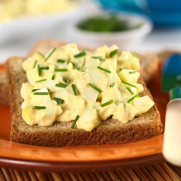 Salată de ouă cu arpagic pe pâine prăjită — Fotografie, imagine de stoc