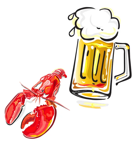 螯虾和啤酒 — 图库矢量图片