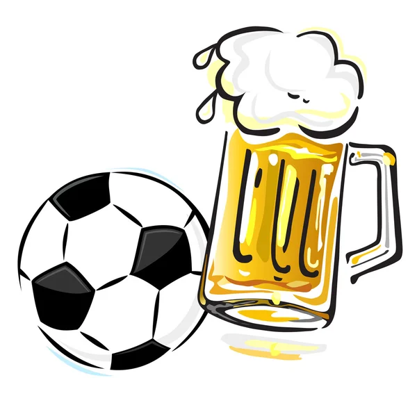 Futbol topu ve bira — Stok Vektör