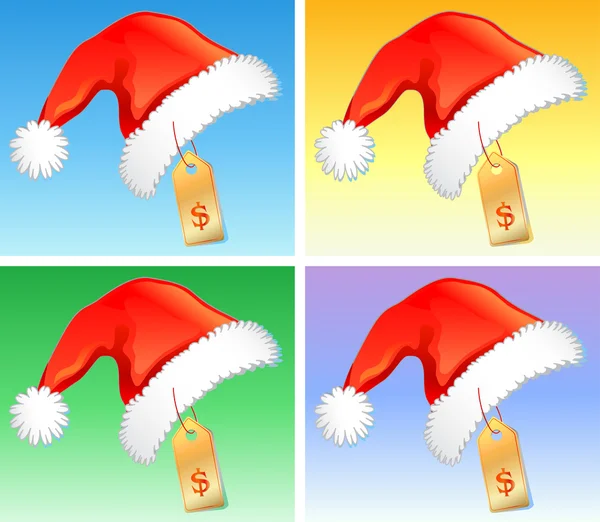 Cappelli di Natale rossi con distintivo di prezzo — Vettoriale Stock