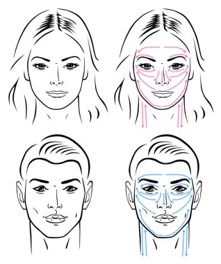 Facial massaging lines for man and woman clipart