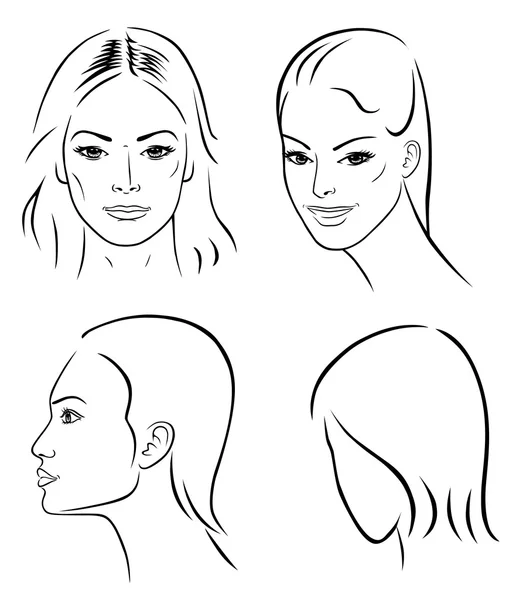 Cuatro caras de contorno de mujer — Vector de stock