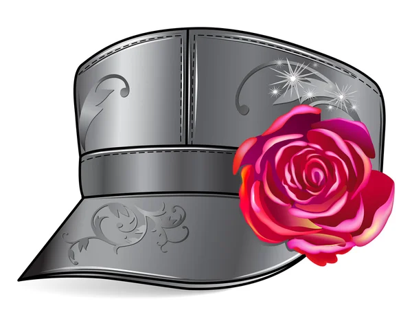 Leather cap with rose — Stock Vector