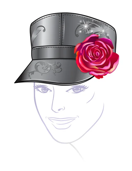 Leather cap with rose — Stock Vector