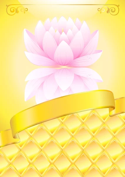 Gyllene bakgrund med rosa lotos och rosett — Stock vektor