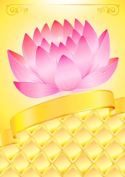 Pembe lotos ve yay ile altın arka plan — Stok Vektör