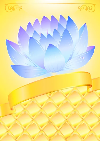 Arrière-plan doré avec lotos bleus et arc — Image vectorielle