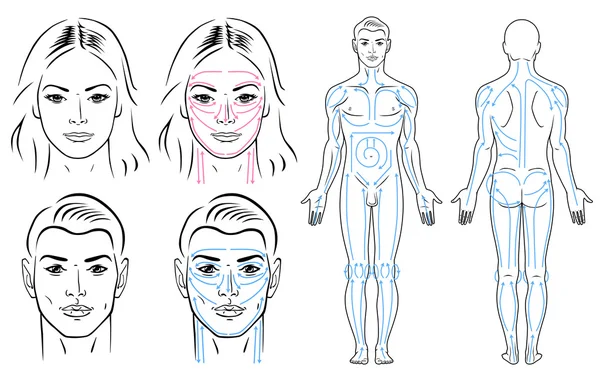 Masaje facial y corporal para hombre y mujer . — Archivo Imágenes Vectoriales