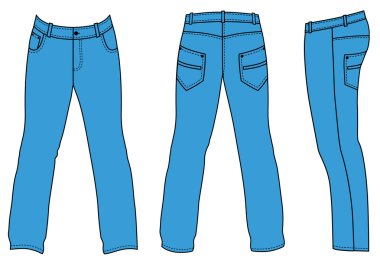 Man's jeans (front, back, side views) clipart