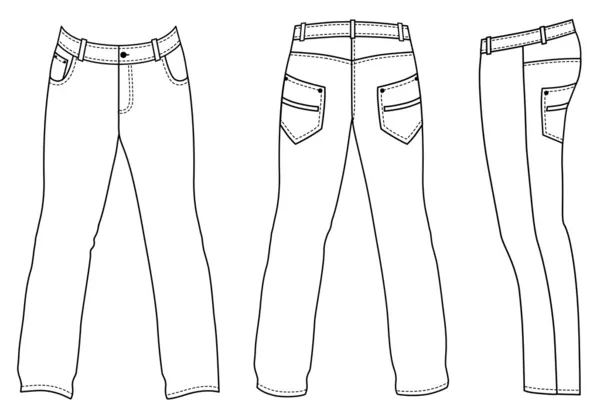 Pánské džíny (přední, zadní, boční pohledy) — Stockový vektor