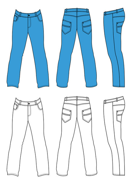 Man's jeans (front, back, side views)