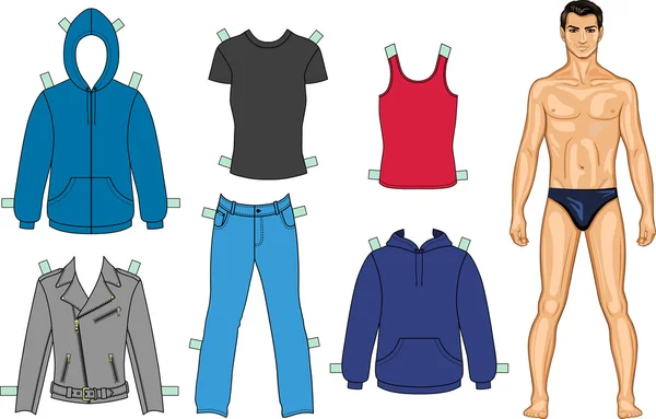Man and clothes colored collection (you can use for scissors cutting out) — Stockvector