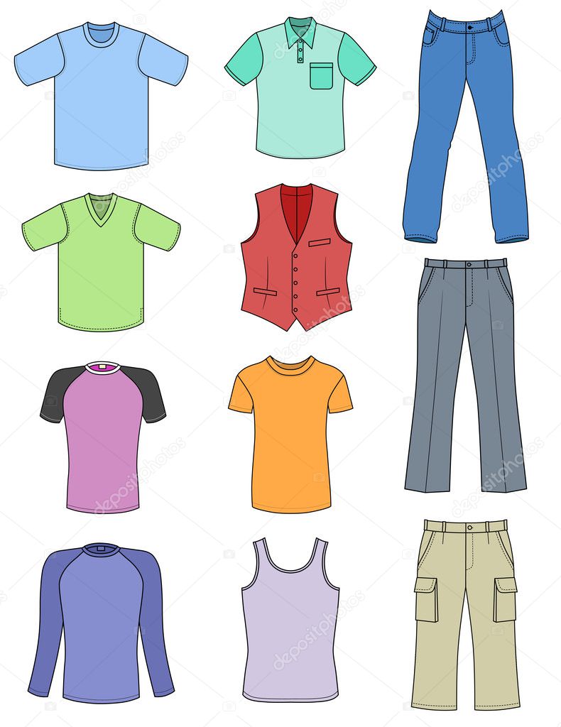 Man clothes summer colored collection isolated on white