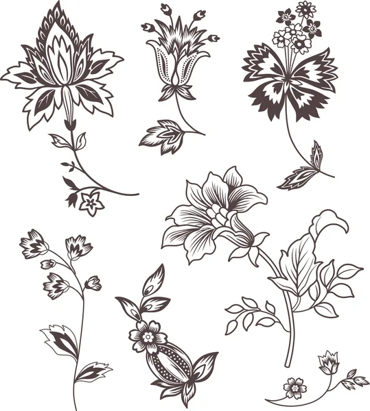 Decoración conjunto de elementos florales para el diseño — Vector de stock