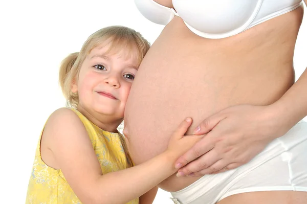 Mädchen mit schwangerer Mutter — Stockfoto
