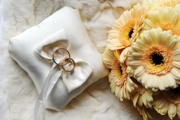 Cojín con anillos de boda — Foto de Stock