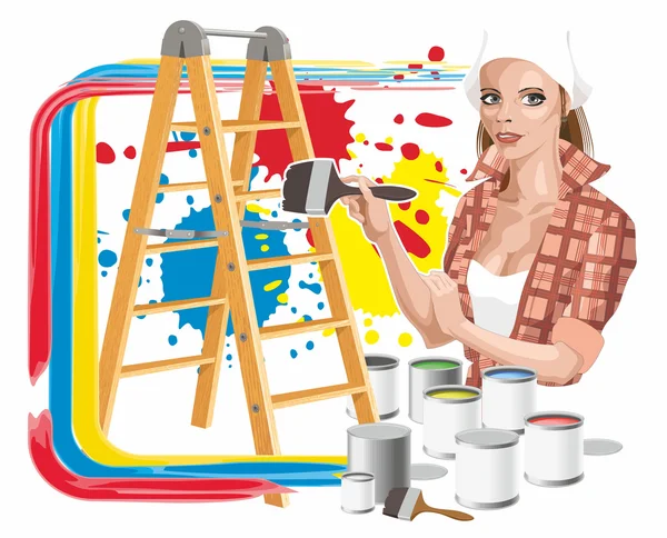 Girl with paints — Stock Illustration Girl with paints Vector Graphics