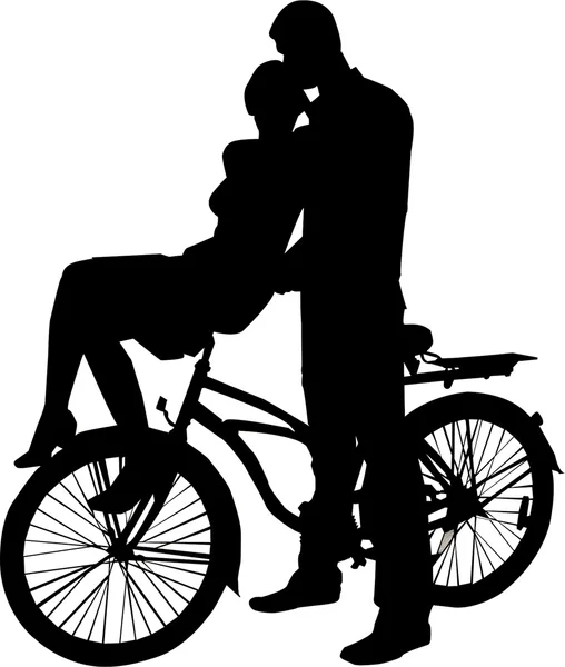 Sílhueta de vetor de menina em barras de maçaneta de bicicleta —  Vetores de Stock
