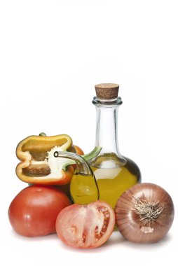 Olive oil, onion, tomato and pepper. clipart