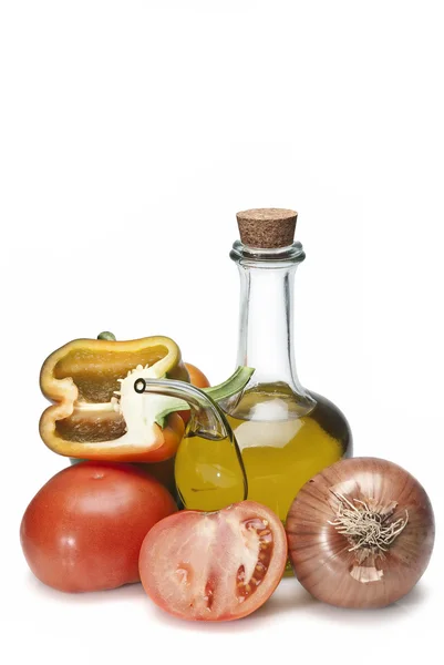 stock image Olive oil, onion, tomato and pepper.