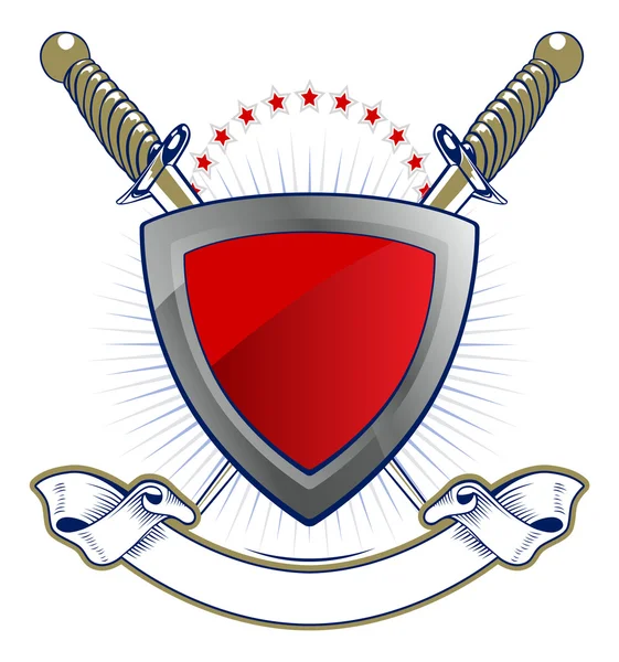 Shield and sword emblem — Stock Vector