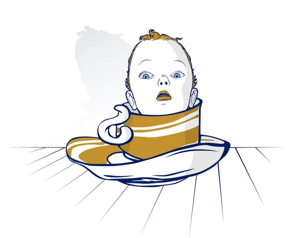 Hoofd van het kind van de baby op koffiekopje — Stockvector