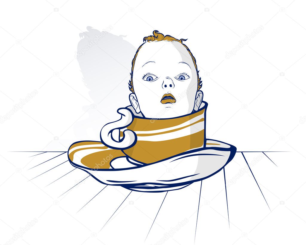 Baby child head on coffee cup